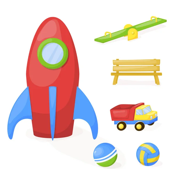 Playground park cartoon vector fun play kid kindergarten illustration child outdoor equipment. — Stock Vector