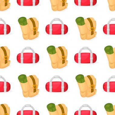 Turist sırt çantası samless desen vektör çizim karikatür düz sırt çantası ve spor çanta.