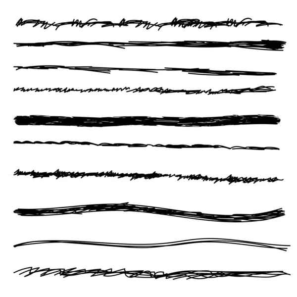 Linee di schizzo. Matita strutturata doodle linea a mano libera — Vettoriale Stock