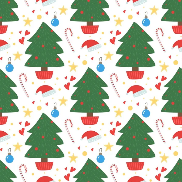 Christmas pine trees seamless pattern vector — Stock Vector