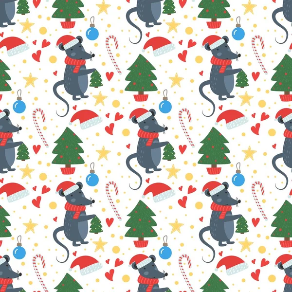 Navidad ratón patrón sin costuras vector de invierno . — Vector de stock