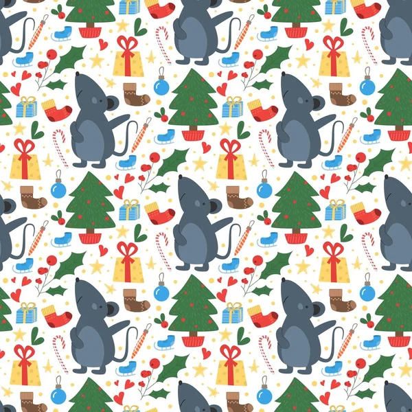 Navidad ratón patrón sin costuras vector de invierno . — Vector de stock