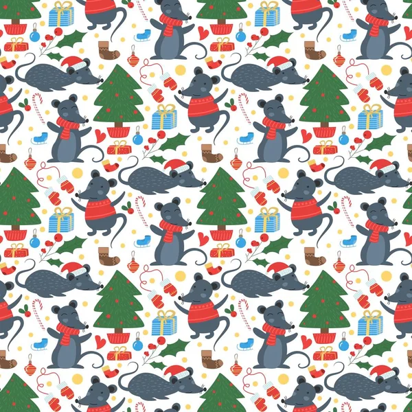 Navidad ratón patrón sin costuras vector de invierno . — Vector de stock