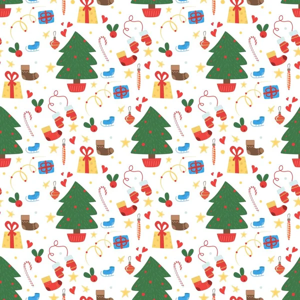 Árboles de pino de Navidad sin costura patrón vector — Vector de stock