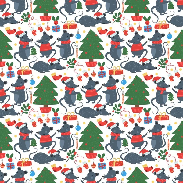 Natale mouse modello senza soluzione di continuità vettore invernale . — Vettoriale Stock