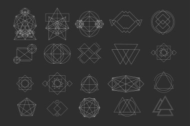 Siyah arkaplanda geometrik işaretler.