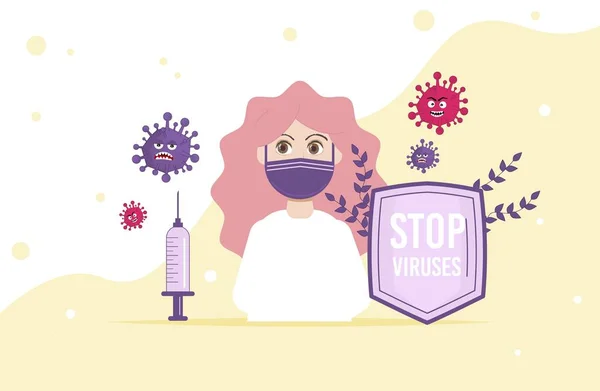 Stop Virus concept vector illustration. Woman doctor in mask. — ストックベクタ