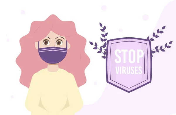 Stop Virus concept vector illustration. Woman doctor in mask. — ストックベクタ