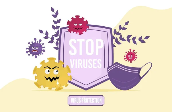 Stop Virus concept vector illustration. Shield and mask protection — ストックベクタ