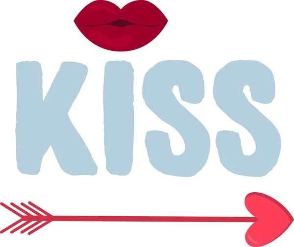 Ilustraciones vectoriales de la palabra beso con labios en ella para el día de San Valentín — Vector de stock