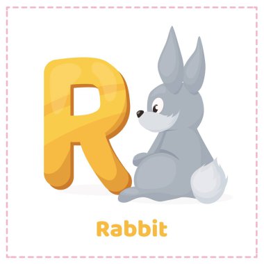 Alphabet printable flashcards vector with letter R.