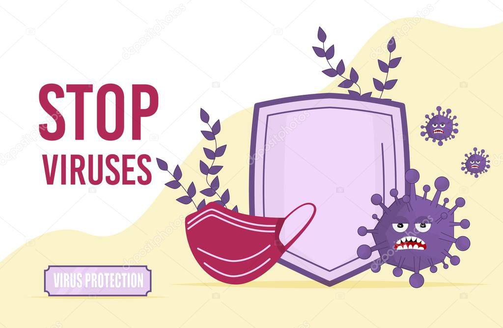 Stop Virus concept vector illustration. Shield and mask protection
