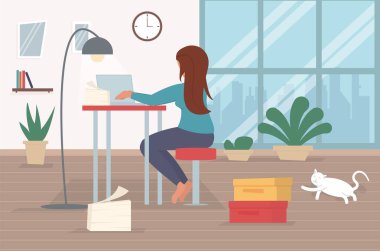 Freelance character working at home, work from home, self employed, home office, work at home, freedom conceptual vector illustration. clipart
