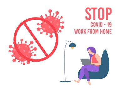 Koronavirüs salgını sırasında evde kal. Kendini karantinada tutmak, virüsten korunmak. Coronavirus salgını konsepti. Vektör çizimi. Ruh hali tahtası olan yaratıcı konfor tavan arası.