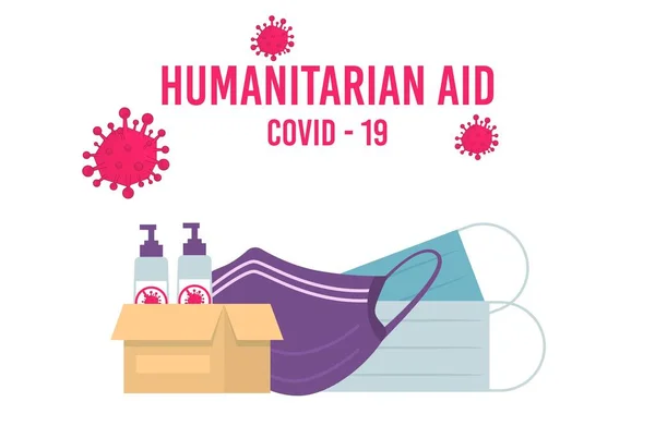 Humanitárius Támogatás Jószolgálati Misszió Coronavirus Járvány Országában Szándékos Segítség Maszkok — Stock Vector