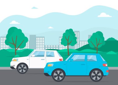 Yol kenti manzarası caddesinde arabalar