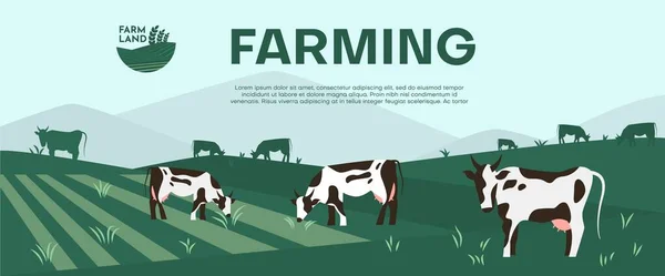Коров, выращивающих на зеленых лугах сельскохозяйственной концепции бизнеса . — стоковый вектор