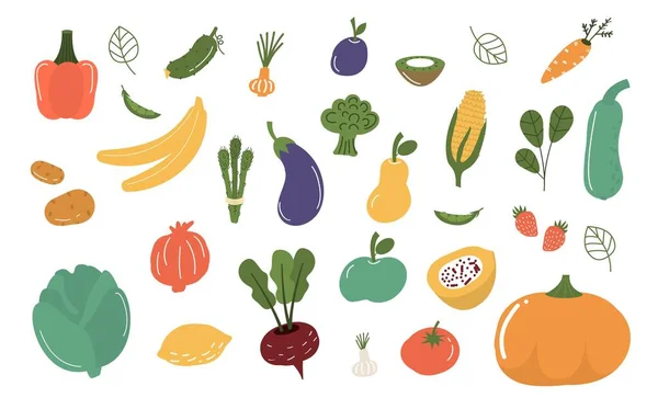 Ilustração vetorial isolada de frutas e legumes . —  Vetores de Stock