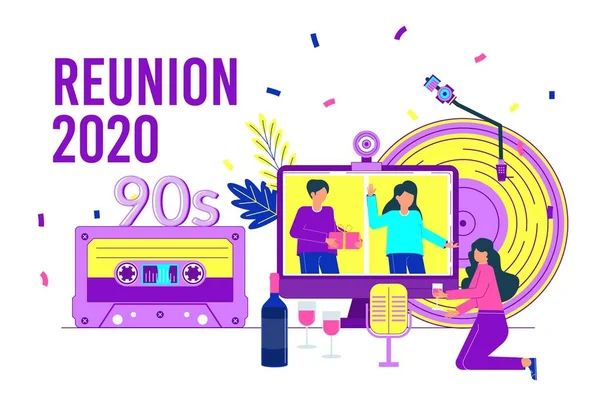 Třída Reunion2020. Online párty pro absolventy studentské konference. — Stockový vektor