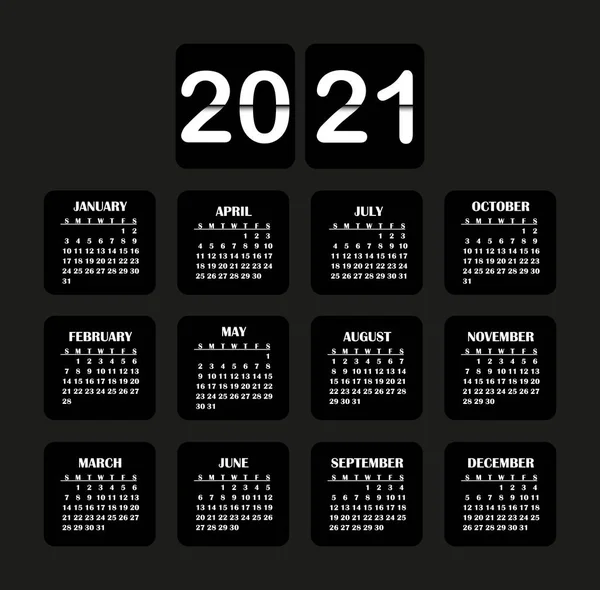2021 letý kalendář. Vektorové ilustrace měsíc obchodní organizátor rok plánovač. — Stockový vektor