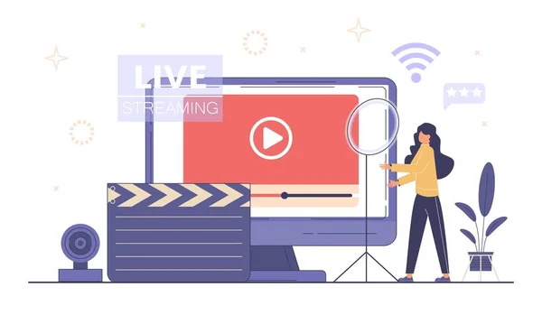 Live Streaming Uitzending Concept Video Streaming Podcast Smartphone Samenwerking Tussen — Stockvector