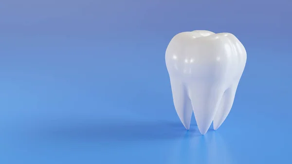 Imagen de prótesis dental humana sobre fondo azul. Ilustración 3D . —  Fotos de Stock