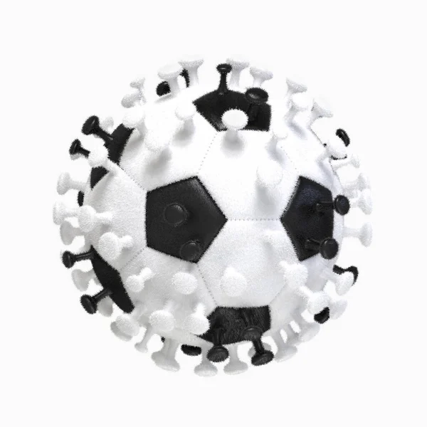 Fotbal în coronavirus pandemic. Minge de fotbal în imaginea coronavirusului. Ilustrație 3D . — Fotografie, imagine de stoc