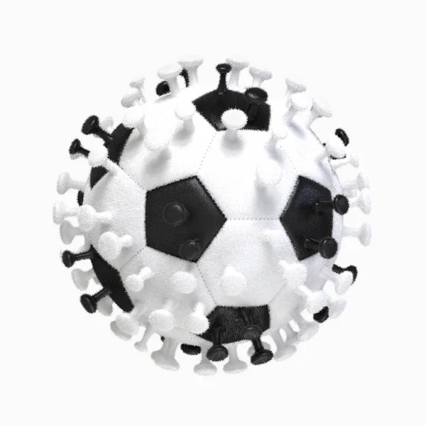 Soccer en cas de coronavirus pandémique. Ballon de football à l'image du coronavirus. Illustration 3D . — Photo