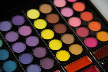 Göz farı paleti. Dekoratif kozmetik. Makyaj fırçaları