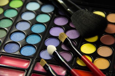 Göz farı paleti. Dekoratif kozmetik. Makyaj fırçaları