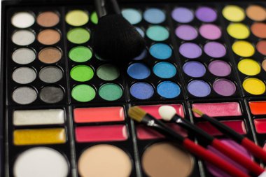 Göz farı paleti. Dekoratif kozmetik. Makyaj fırçaları