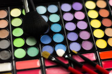 Göz farı paleti. Dekoratif kozmetik. Makyaj fırçaları