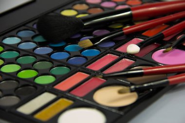 Göz farı paleti. Dekoratif kozmetik. Makyaj fırçaları