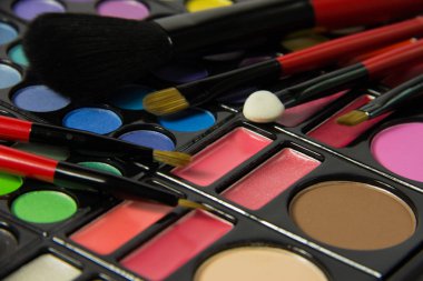 Göz farı paleti. Dekoratif kozmetik. Makyaj fırçaları