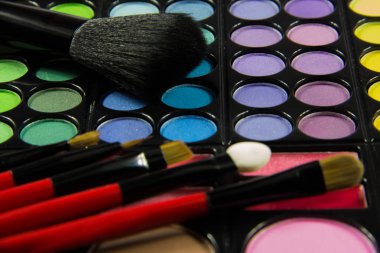 Göz farı paleti. Dekoratif kozmetik. Makyaj fırçaları