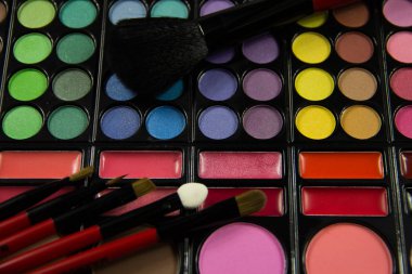 Göz farı paleti. Dekoratif kozmetik. Makyaj fırçaları