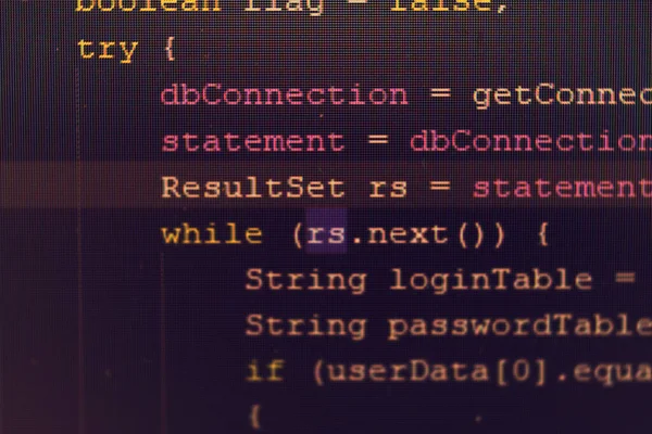 Java programlama dilindeki kod. Program kodunun parçası makro