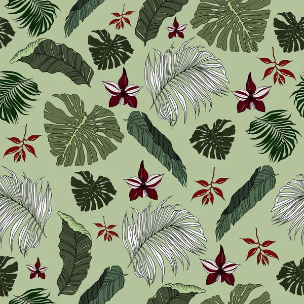 Seamless Pattern with tropical Jungle Leaves and Flowers — Stock Photo, Image