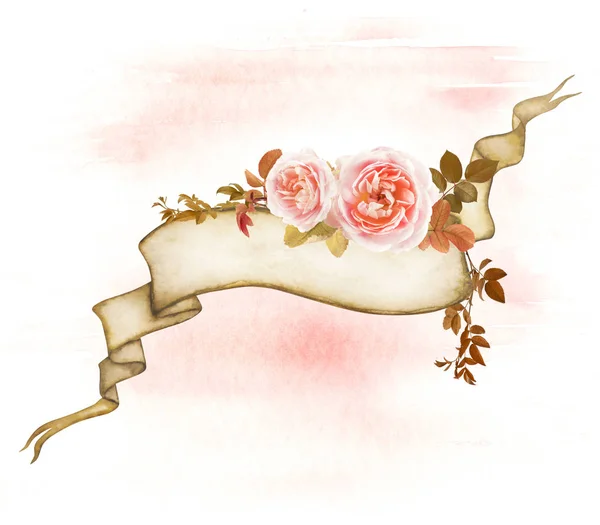 romantic rose background with banner and beautiful roses