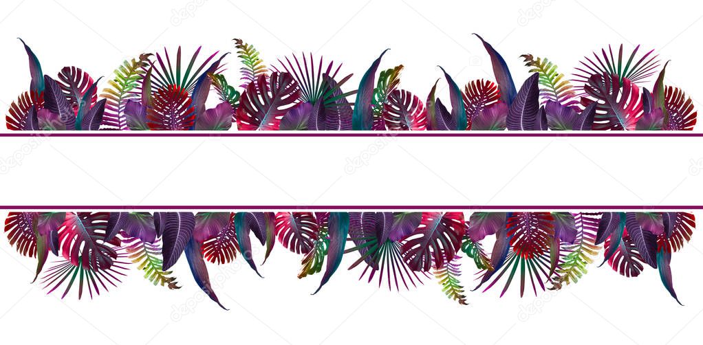 Colorful summer tropical background with exotic palm leaves