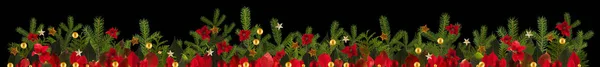 Christmas garland background with golden stars and poinsetta — Stock Photo, Image