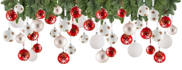 Christmas garland background with ornaments, christmas baubles — Stock Photo, Image