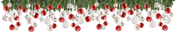 Ghirlanda di Natale sfondo con ornamenti, palline di Natale — Foto Stock
