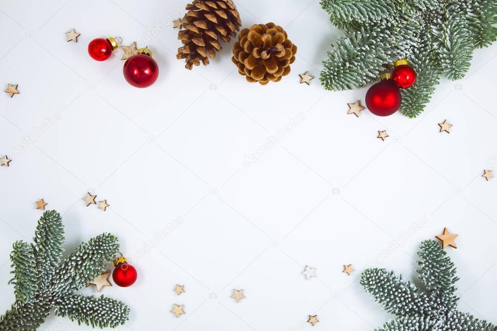 Christmas decoration on white, can be used as background for seasons greetings