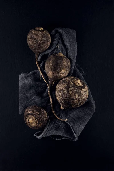 Ravanello Fresco Nero Decorato Tavolo Cucina Piatto Ardesia Può Essere — Foto Stock