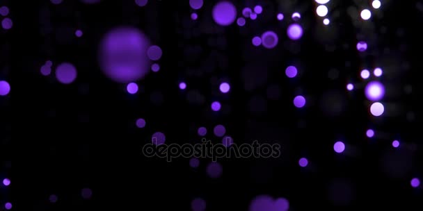 Фіолетовий Фіолетовий Гламурний Світлий Рух Частинок Боке Падає Чорну Ніч — стокове відео