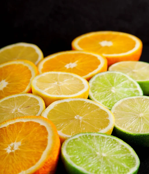 Freshly Sliced Oranges Lemons Limes Decorated Slate Plate Can Used — Stock Photo, Image