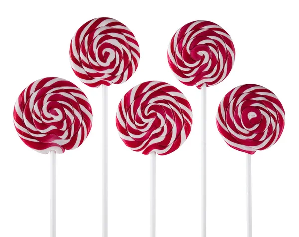 Set Red White Lollypop Swirl Isolated White Background — Stock Photo, Image