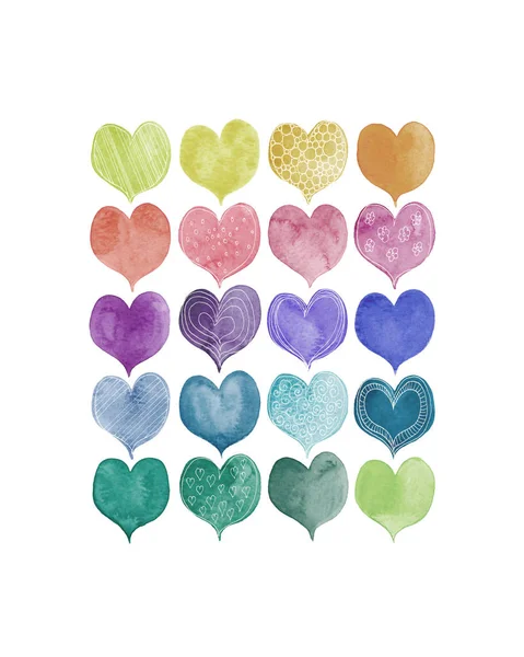 Sada Barevných Ručně Malované Heartscan Aqua Barvu Použít Jako Pozadí — Stock fotografie