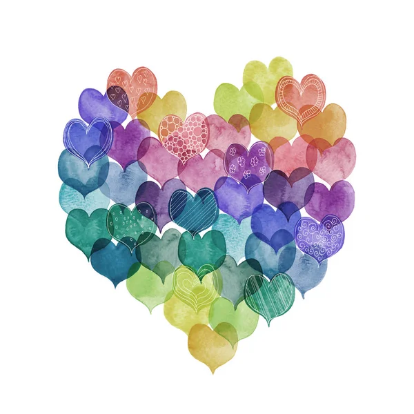 Sada Barevných Ručně Malované Heartscan Aqua Barvu Použít Jako Pozadí — Stock fotografie